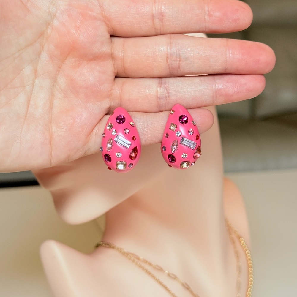 ⚜️💕 Spring Style Pink Rhinestone Earrings - Picture 7 of 8